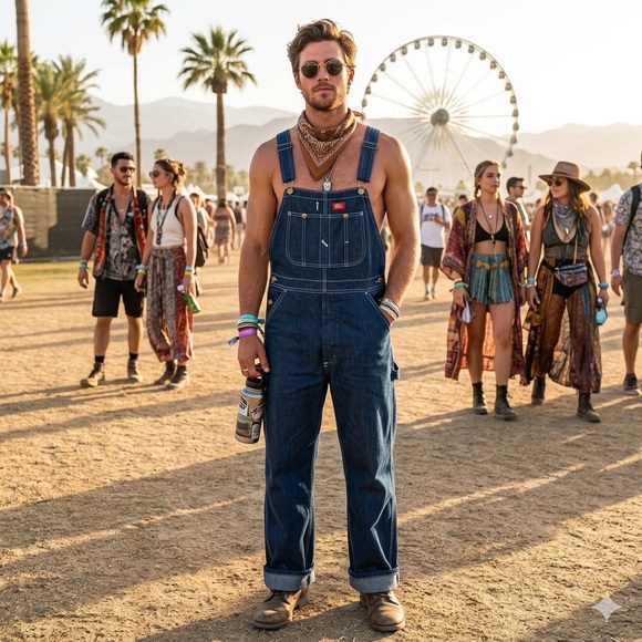 Dickies Other - Genuine Dickies Denim Bib Overalls Mens Medium MR Blue Workwear Festival